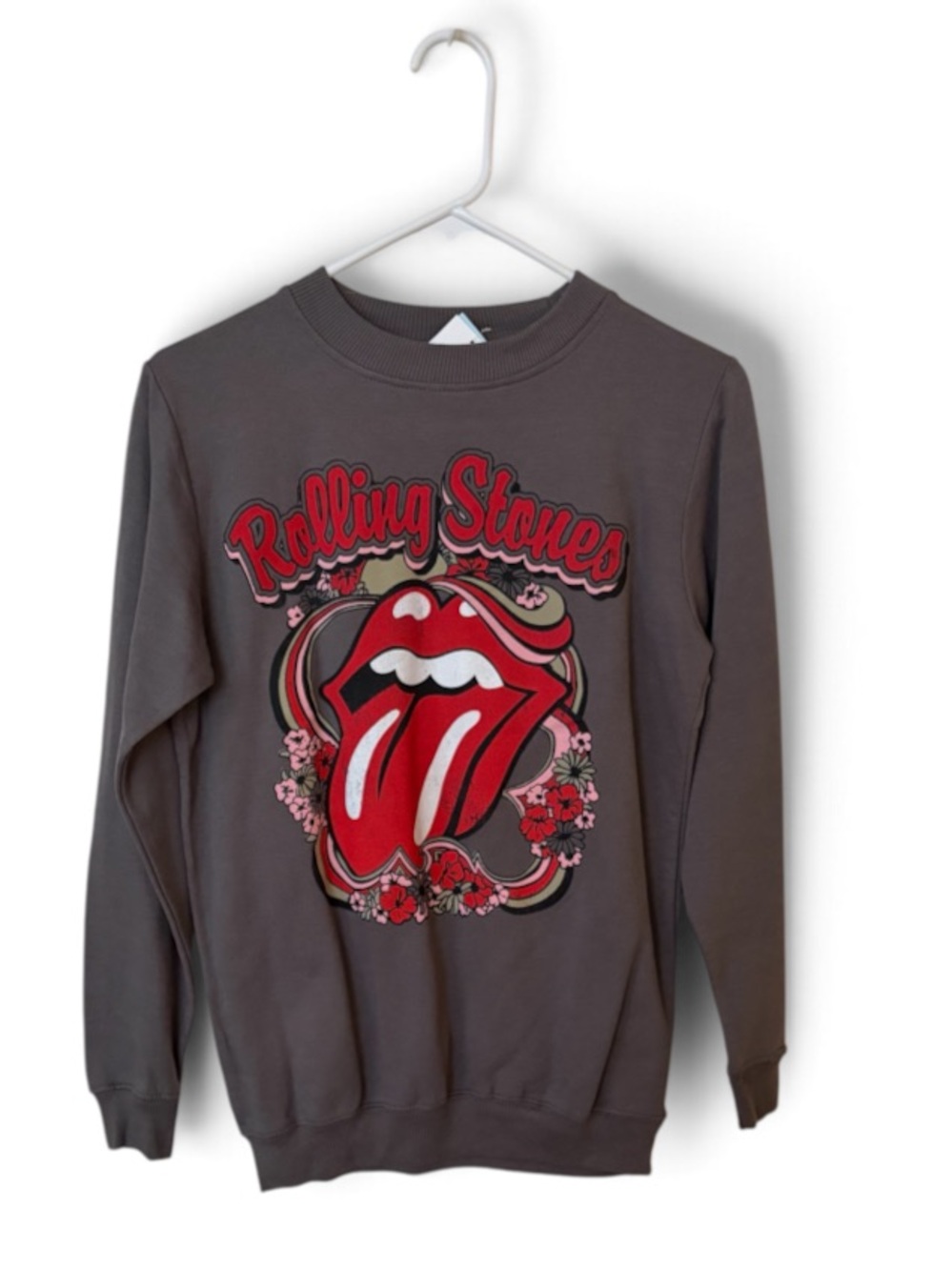 The Rolling Stones Graphic Crewneck Sweatshirt Size XS Charcoal Gray Red NWT